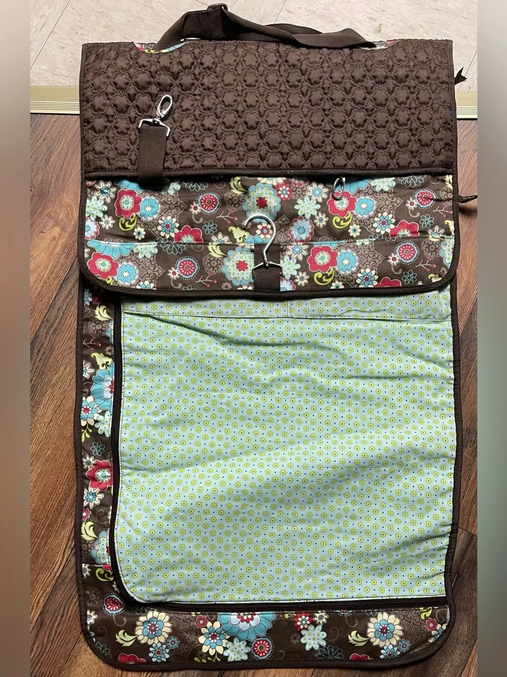 Vera Bradley Brown Floral Quilted Garment Bag with Aqua & Pink Flowers VTG Vibes